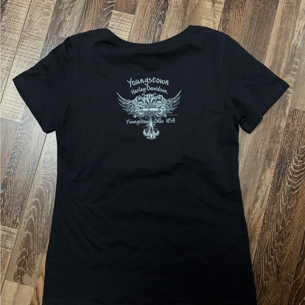 Rhinestone Harley-Davidson Women's Black Graphic Tee - Picture 3 of 4